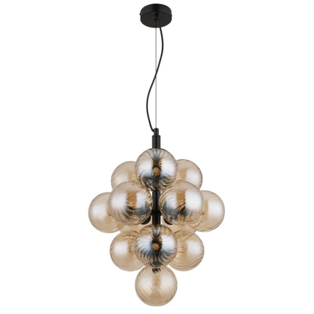 Závesná lampa, matný čierny kov, jantárové sklenené gule, čierny PVC kábel, výškovo nastaviteľná, ø: 10