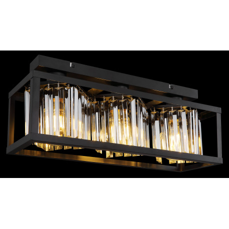 Stropné svietidlo kov čierny matný, sklenené kryštály dymovej farby, DxŠxV: 510x170x205mm, bez žiaro 2