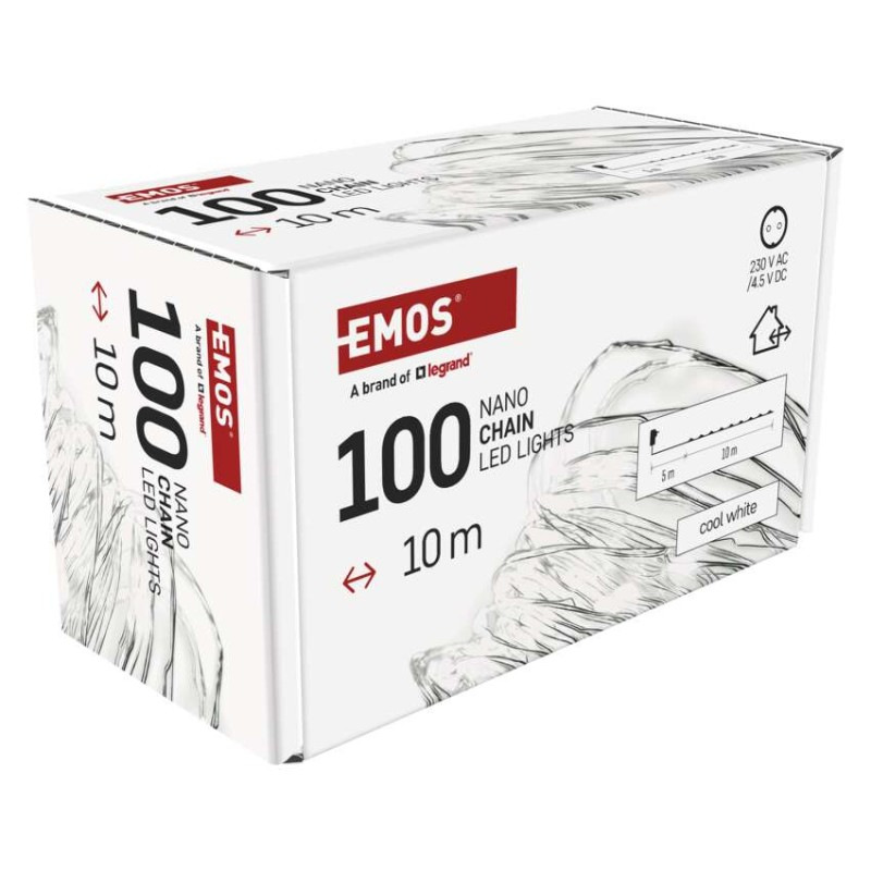 LED vianočná nano reťaz strieborná, 10 m, vonkajšia aj vnútorná, studená biela, časovač 10