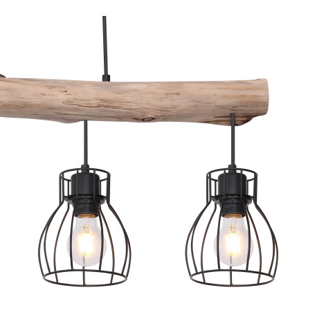 Závesné svietidlo, čierny kov, prírodné drevo, DxŠxV: 825x136x1400, bez žiaroviek 4xE27, max. 40W 23 17