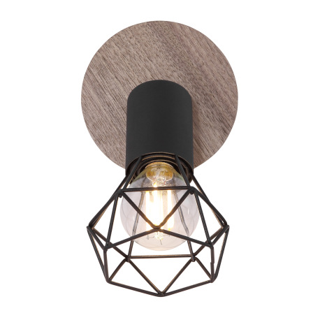 Bodové svietidlo, kov čierny, drevo hnedé, vypínač, ŠxV: 100x165, H: 170, bez žiarovky 1xE14, max. 4 4