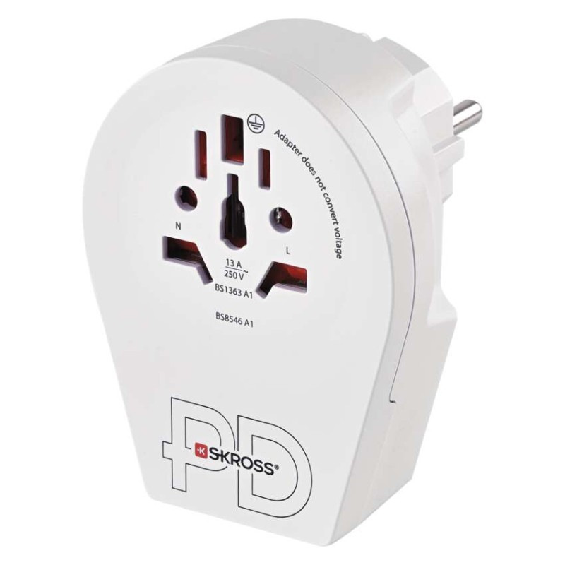 Cestovný univerzálny adaptér pre cudzincov do strednej Európy, 1×USB-C, 1×USB-A