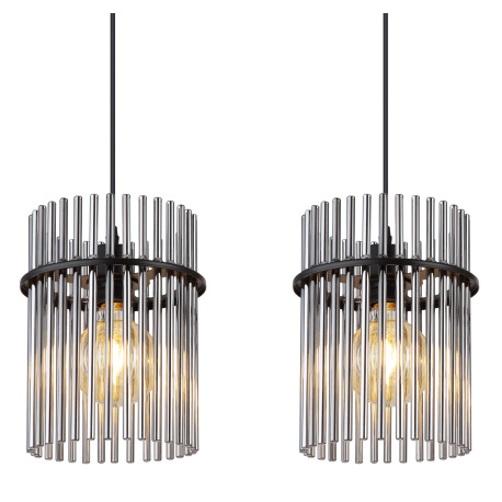 Závesné svietidlo, kov čierny matný, sklenené tyčinky dymovej farby, kábel PVC čierny, DxŠxV: 800x20 13