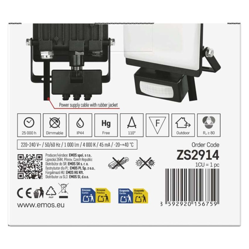 LED reflektor TAMBO EVO so senzorom pohybu, 10 W, 1000 lm, IP65, čierny 5