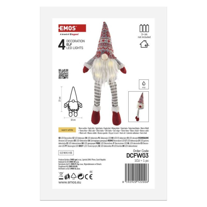 LED vianočný škriatok sediaci, 27 cm, 3× AA, vnút., teplá biela 6