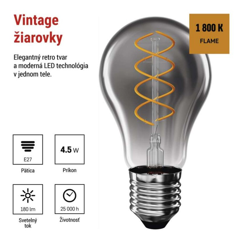 LED žiarovka DECO SMOKED A60 / E27 / 4,5 W (19 W) / 180 lm / flame 1