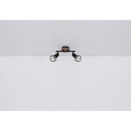 Bodové svietidlo, kov čierny, drevo hnedé, vypínač, ŠxV: 100x165, H: 170, bez žiarovky 1xE14, max. 4 8