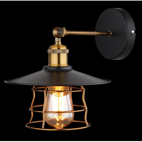 Nástenné svietidlo, kov čierny, mosadz, kovové pletivo, svieti smerom dole, ŠxV:220x280mm, H: 280mm, 2