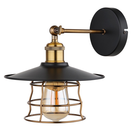 Nástenné svietidlo, kov čierny, mosadz, kovové pletivo, svieti smerom dole, ŠxV:220x280mm, H: 280mm, 3