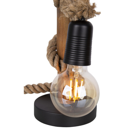 Stolná lampa, drevo prírodnej farby, čierny kov, konope, eukalyptové drevo, prirodzene pestované, ø: 3