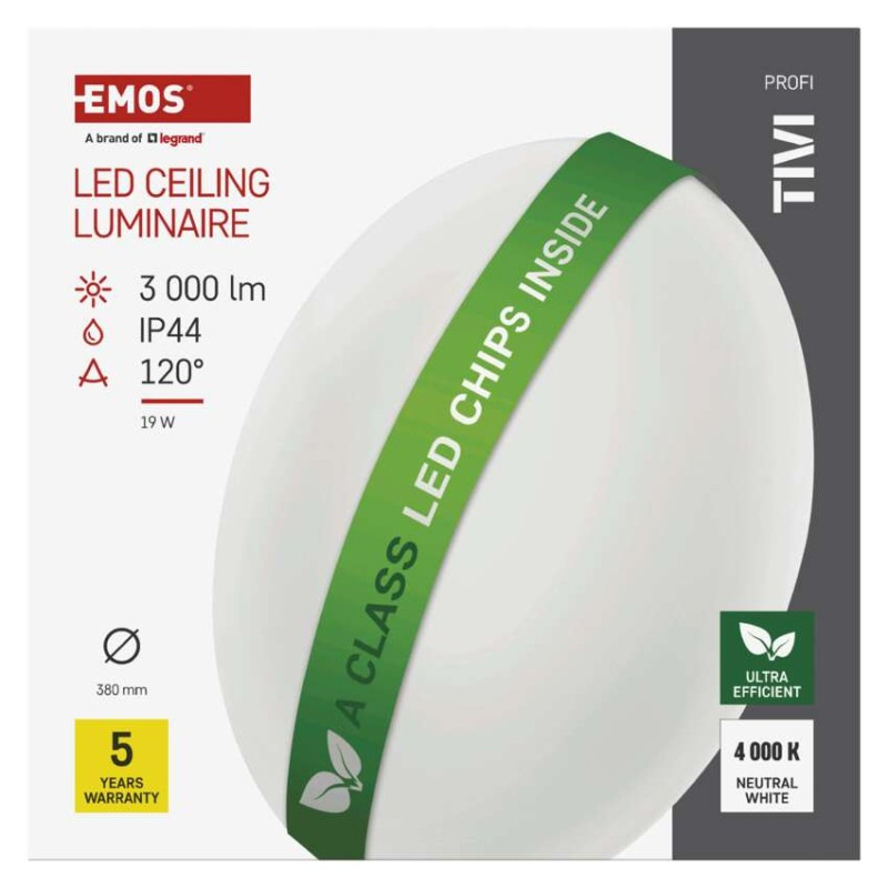 LED stropné svietidlo TIVI, A CLASS, okrúhle biele 19W, IP44, Neutrálna biela 8