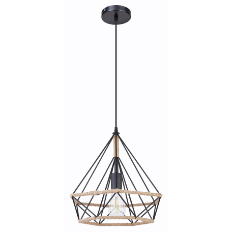 Závesné svietidlo, kov čierny, lano hnedé, Ø380, V:1500, bez žiarovky 1xE27, max. 60W 230V 3