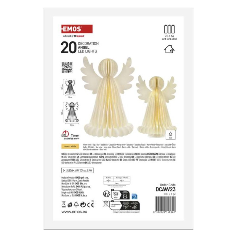 Vianočné papierové anjeli so stojanom, 2 ks, 28/38 cm, vnútorné 6