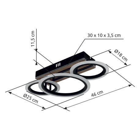 Stropné svietidlo, kov čierny matný, MDF s tmavým dreveným efektom, plast biely, niekoľko úrovní pom 10