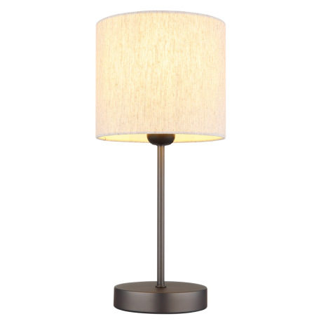 Stolová lampa, kov, čierna a chrómová matná, ľanová krémová, PVC kábel, kolískový vypínač na kábli, 13