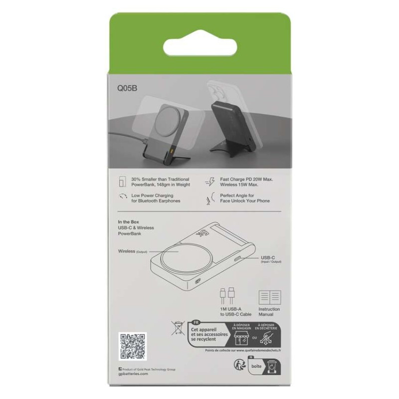Power bank GP Q05B , 5 000 mAh, 20 W+Wireless, čierna 5