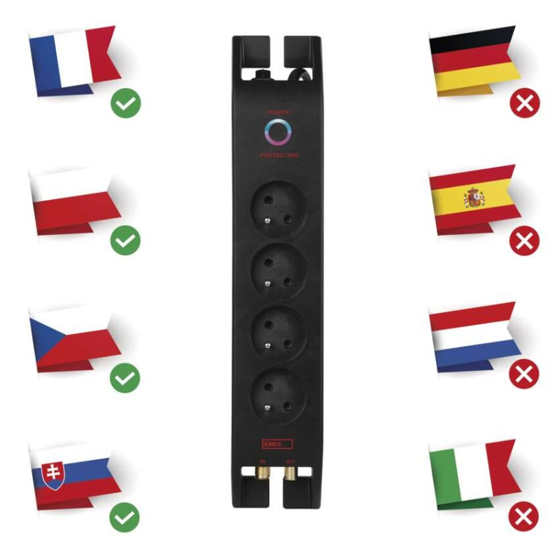 Prepäťová ochrana 1800J – 4 zásuvky, 2m, čierna 8