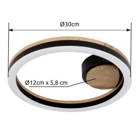 Stropné svietidlo, kov čierny matný, MDF so vzhľadom dreva, plast čierny matný, plast biely, ø:300mm 7