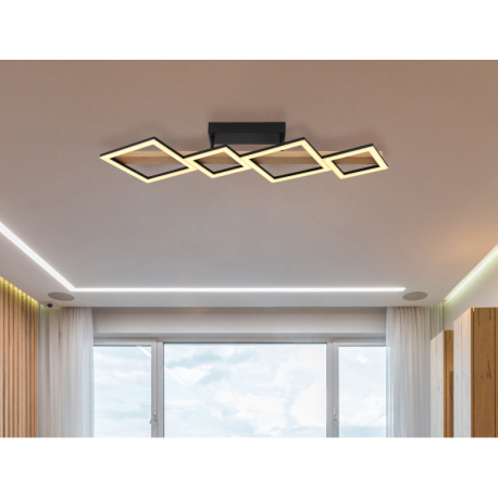 Stropné svietidlo kov čierny mat, MDF imitácia dreva, ABS čierny mat, plast biely, DxŠxV: 920x300x13 1