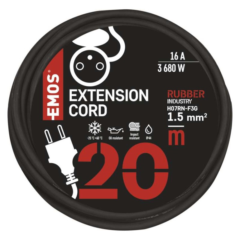 Vonkajší predlžovací kábel 20 m / 1 zásuvka / čierny / guma-neoprén / 230 V / 1,5 mm2 8