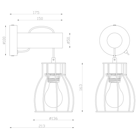 Nástenné svietidlo, čierny kov, drevo, vypínač, ŠxV:135x300, H: 215, bez žiarovky 1xE27, max. 40W 23 11