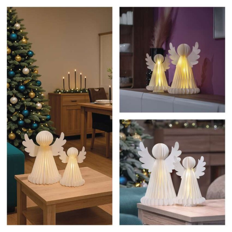 Vianočné papierové anjeli so stojanom, 2 ks, 28/38 cm, vnútorné 9