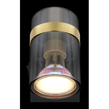 Nástenné svietidlo, kov čierny matný, dymové sklo s prechodom do priehľadného skla, kov mosadz, kolí 14