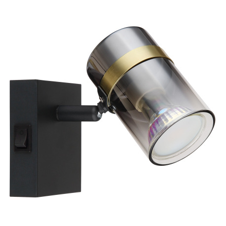 Nástenné svietidlo, kov čierny matný, dymové sklo s prechodom do priehľadného skla, kov mosadz, kolí 3