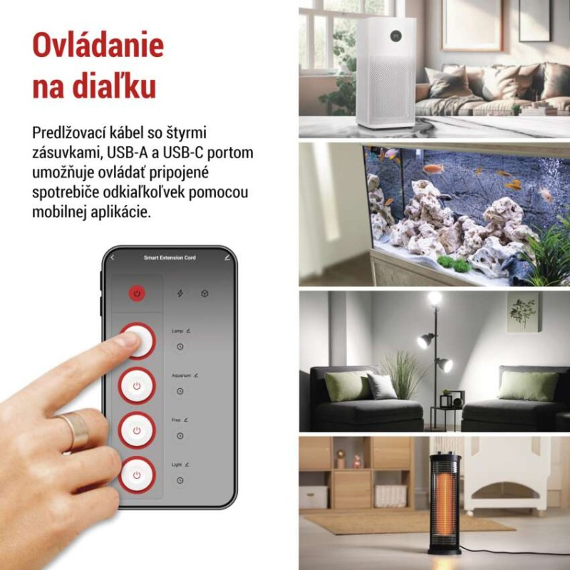 GoSmart predlžovací kábel 2 m / 4 zásuvky / s vyp. / s USB / biely-čierny / PVC / 1,5 mm2 5
