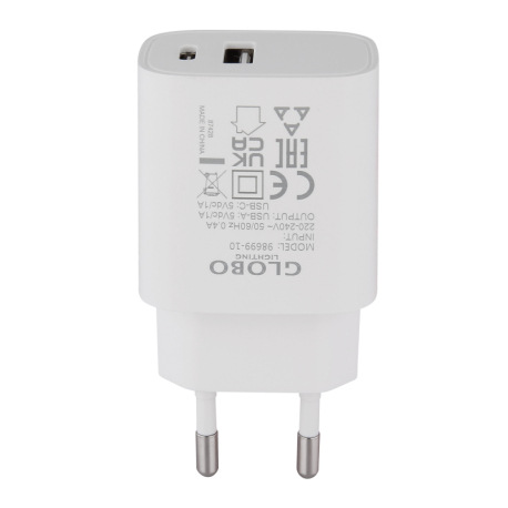 Sieťový adaptér, 10W 5V 2A s výstupom USB A a USB-C, DxŠxV: 80x41x29 mm 1