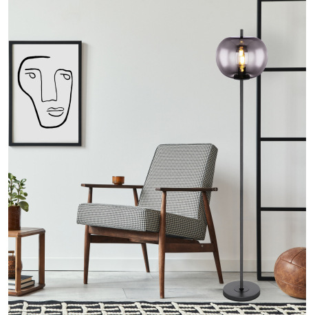 Stojanové svietidlo, čierny kov, dymové sklo, vypínač, Ø 300, V: 1600, bez žiarovky 1xE27, max. 60W 7