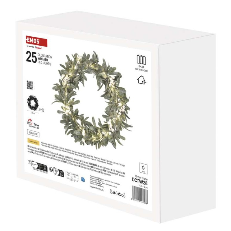 LED dekorácia - veniec z imela, 3x AA, teplá biela, časovač 2