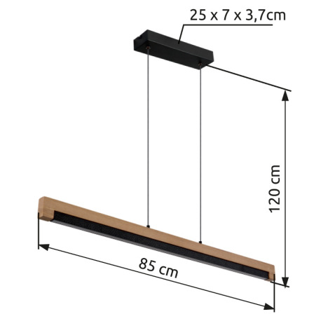 Závesný svetlý kov čierny, drevo tmavo hnedé, hliník čierny, plast biely, kábel PVC čierny, nastavit 16
