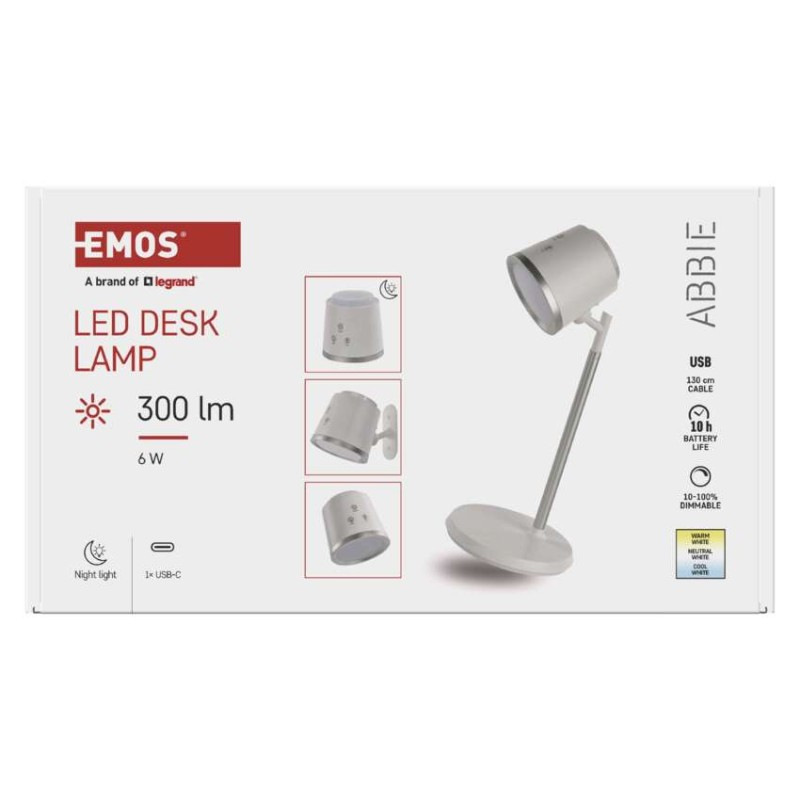LED stolná lampa ABBIE, dobíjacia, biela 10