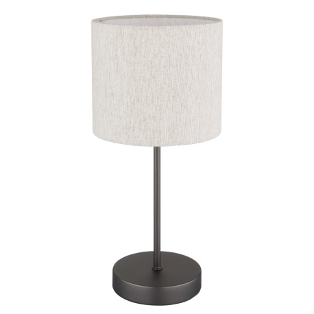 Stolová lampa, kov, čierna a chrómová matná, ľanová krémová, PVC kábel, kolískový vypínač na kábli, 4