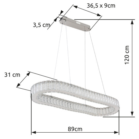 Závesné svietidlo, kov chróm, krištále K5 číre, chrómový krúžok, stmievateľné, viac úrovní pomocou n 20