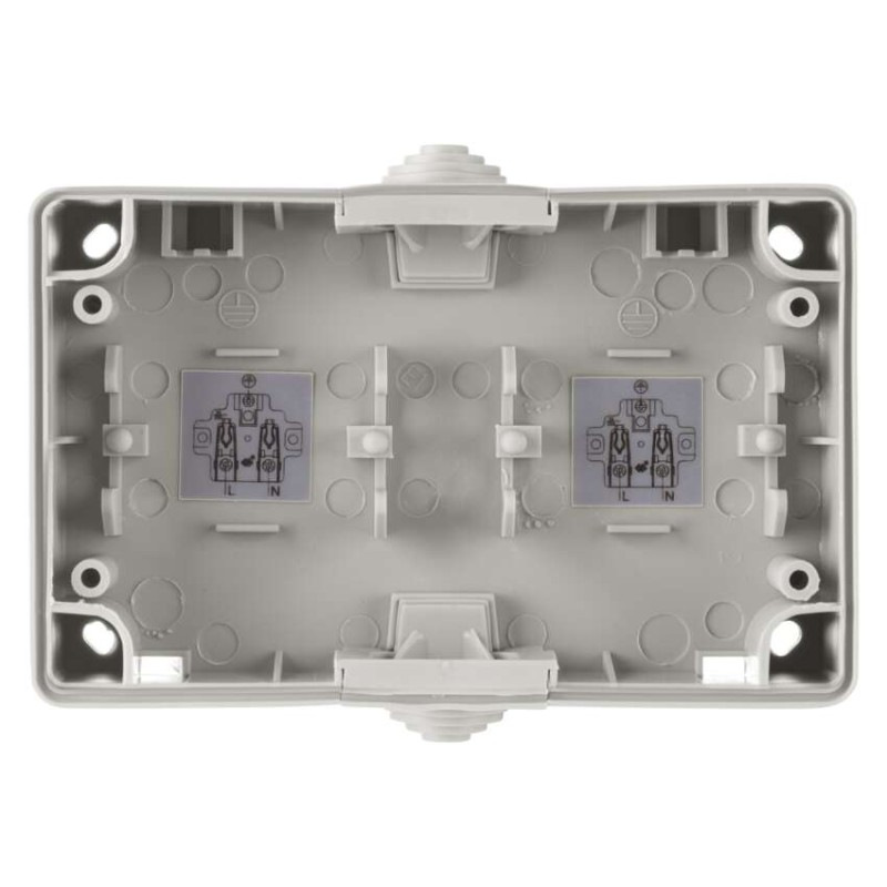 Zásuvka nástenná dvojitá, šedo-čierna, IP44 6