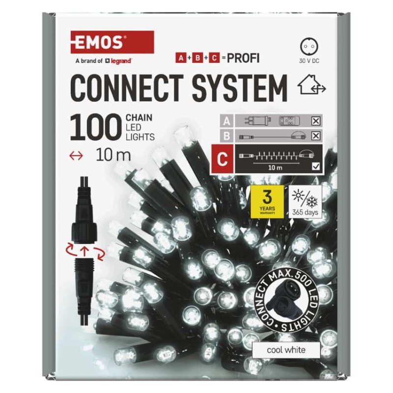 Profi LED spojovacia reťaz čierna, 10 m, vonkajšia aj vnútorná, studená biela 10