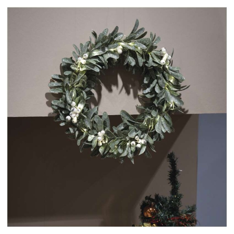 LED dekorácia - veniec z imela, 3x AA, teplá biela, časovač 5