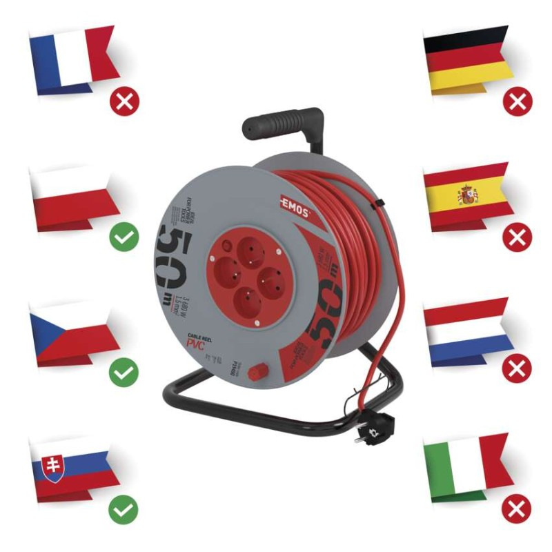 Predlžovací kábel na bubne 50 m / 4 zásuvky / červený / PVC / 230 V / 1,5 mm2 4