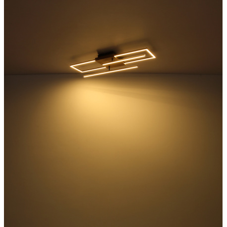 Stropné svietidlo, kov čierny, MDF vzhľad dreva, plast opál, otočné, DxŠxV:600x410x100mm, vrátane LE 17