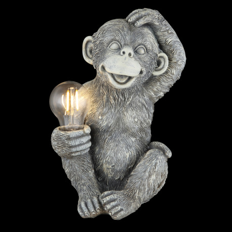 Solárne svietidlo, plast sivý matný, plast číry, vypínač, batéria AAA 300mAh 1,2V, IP44, opica, DxŠx 13