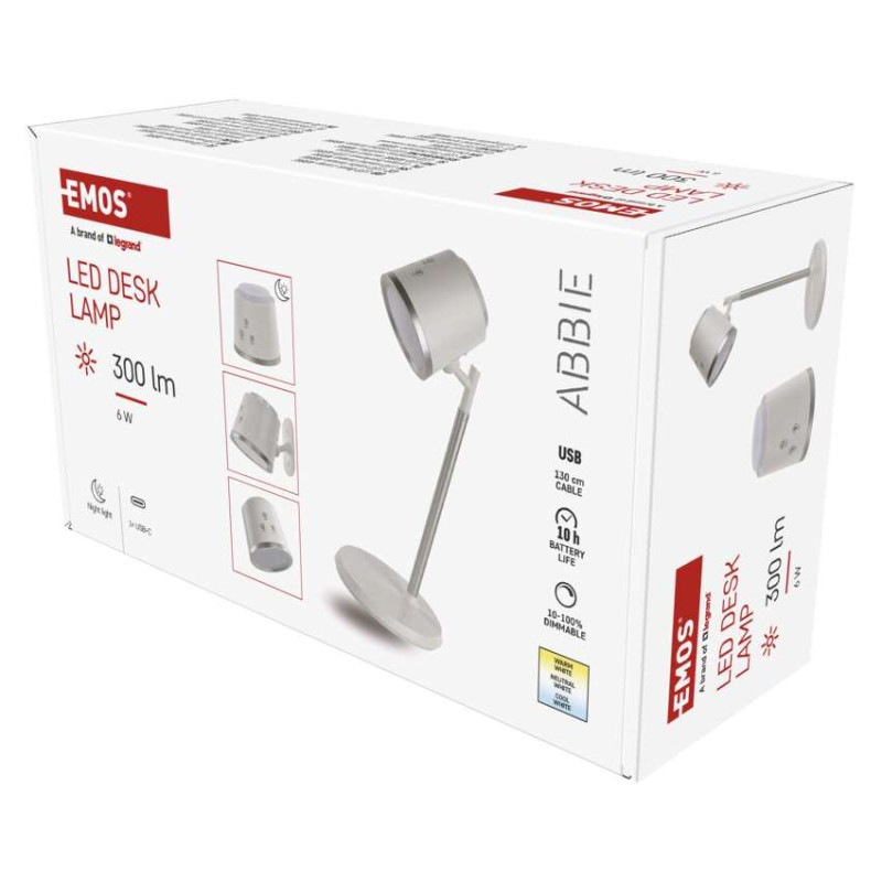 LED stolná lampa ABBIE, dobíjacia, biela 3