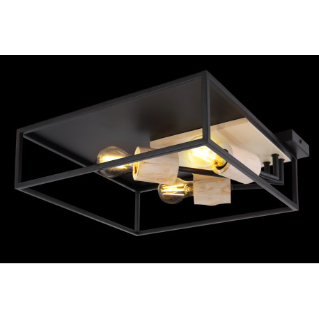 Stropné svietidlo, kov čierny, drevo, DxŠxV:440x440x145, bez žiaroviek 3xE27, max. 60W 230V 10