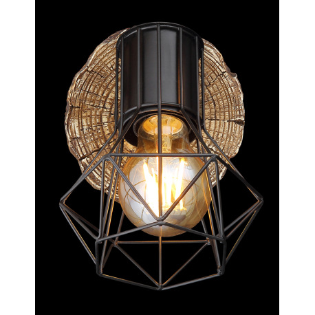 Nástenné svietidlo, kov čierny, plast vzhľad dreva, kovová mriežka, ŠxV:130x185mm, H: 195mm, bez žia 15