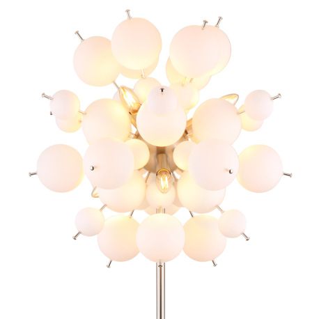 Stojanové svietidlo, kov nikel matný, sklenené gule biele, kábel PVC čierny, vyínač na kábli, ø: 550 8