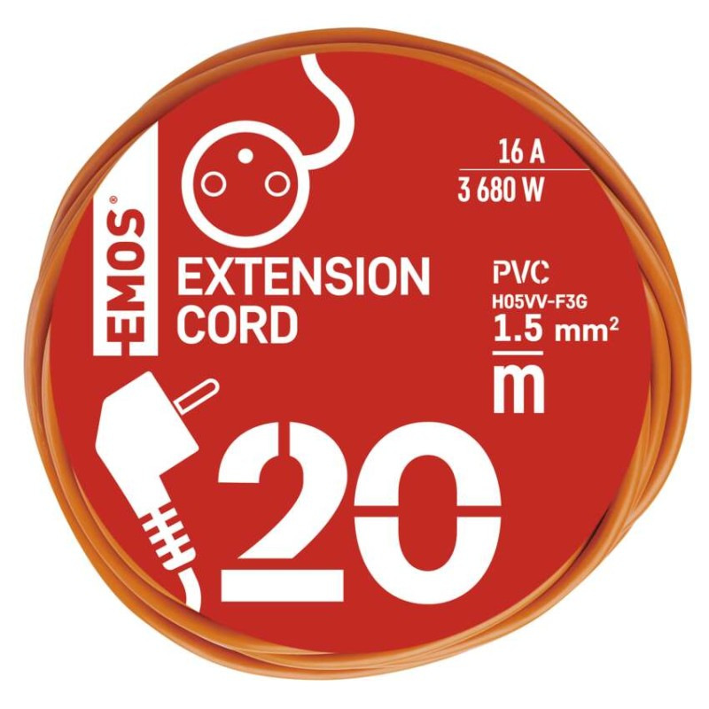 Predlžovací kábel 20 m / 1 zásuvka / oranžový / PVC / 230 V / 1,5 mm2 8