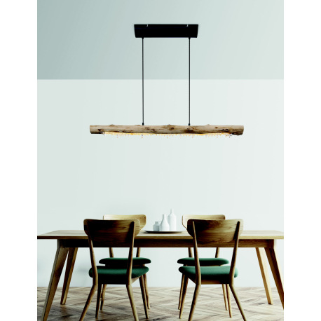 Závesné svietidlo kov čierny matný, drevo prírodej farby, akrylové kryštály číre, textilný kábel čie 11