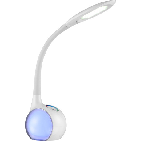 Stolová lampa, akryl, biela, plast, flexo, osvetlený podstavec, zmena farby svetla, fixácia farby, d 2