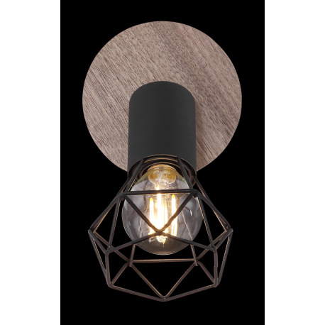 Bodové svietidlo, kov čierny, drevo hnedé, vypínač, ŠxV: 100x165, H: 170, bez žiarovky 1xE14, max. 4 15